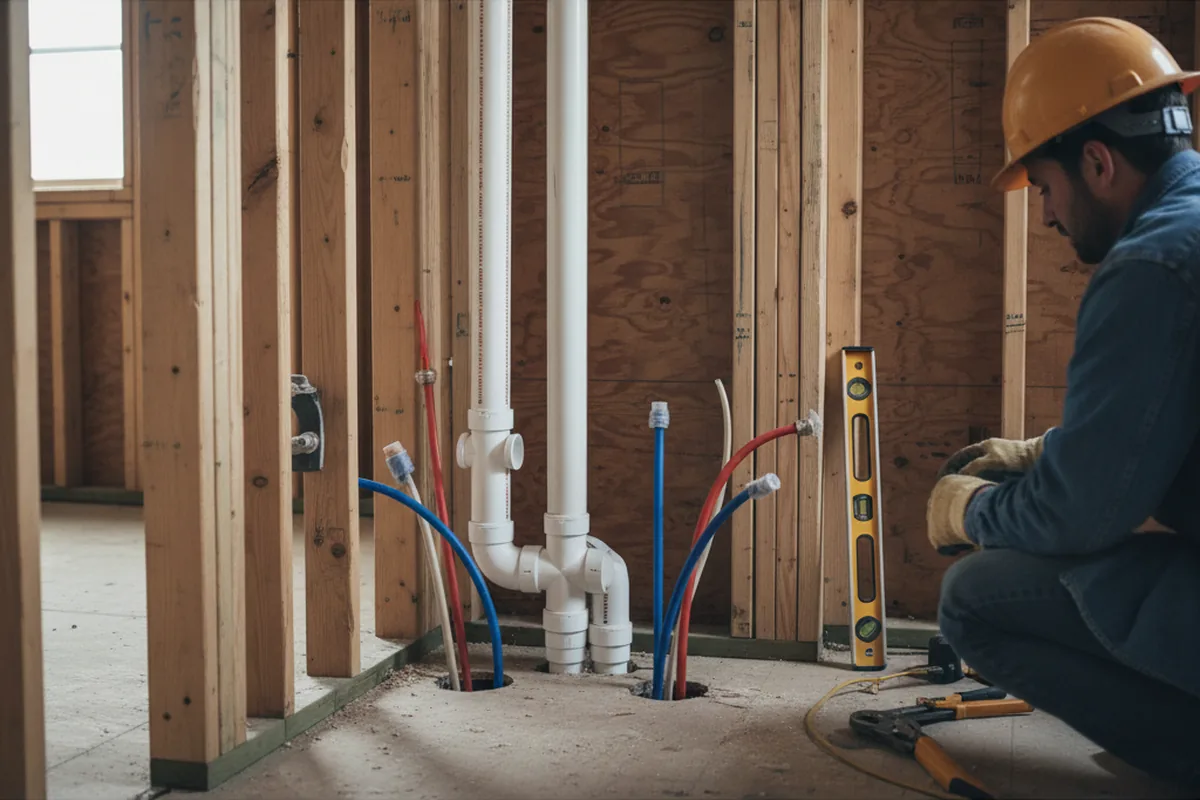 Drain and supply rough-in during Sump Pump Repair in Marlton